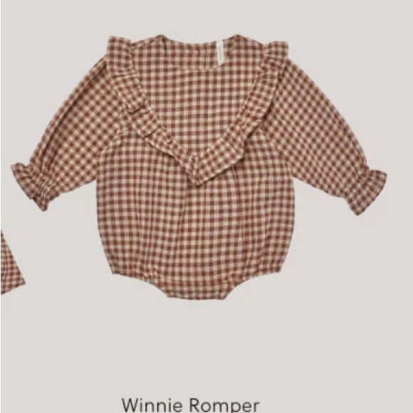 RYLEE + CRU Baby Girl Brown Gingham Long Sleeve Winnie Romper - 0-3M - Picture 2 of 5